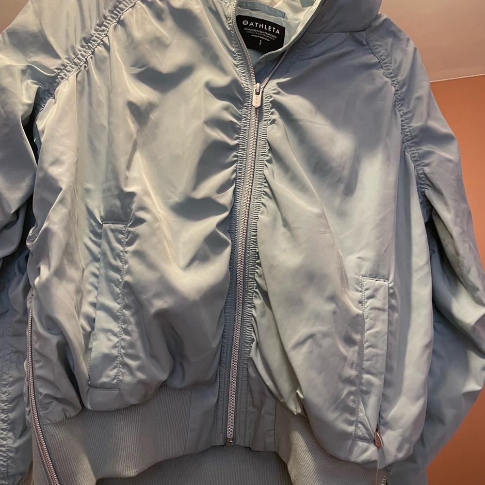Athleta Light Blue Water Repellant Bomber Jacket